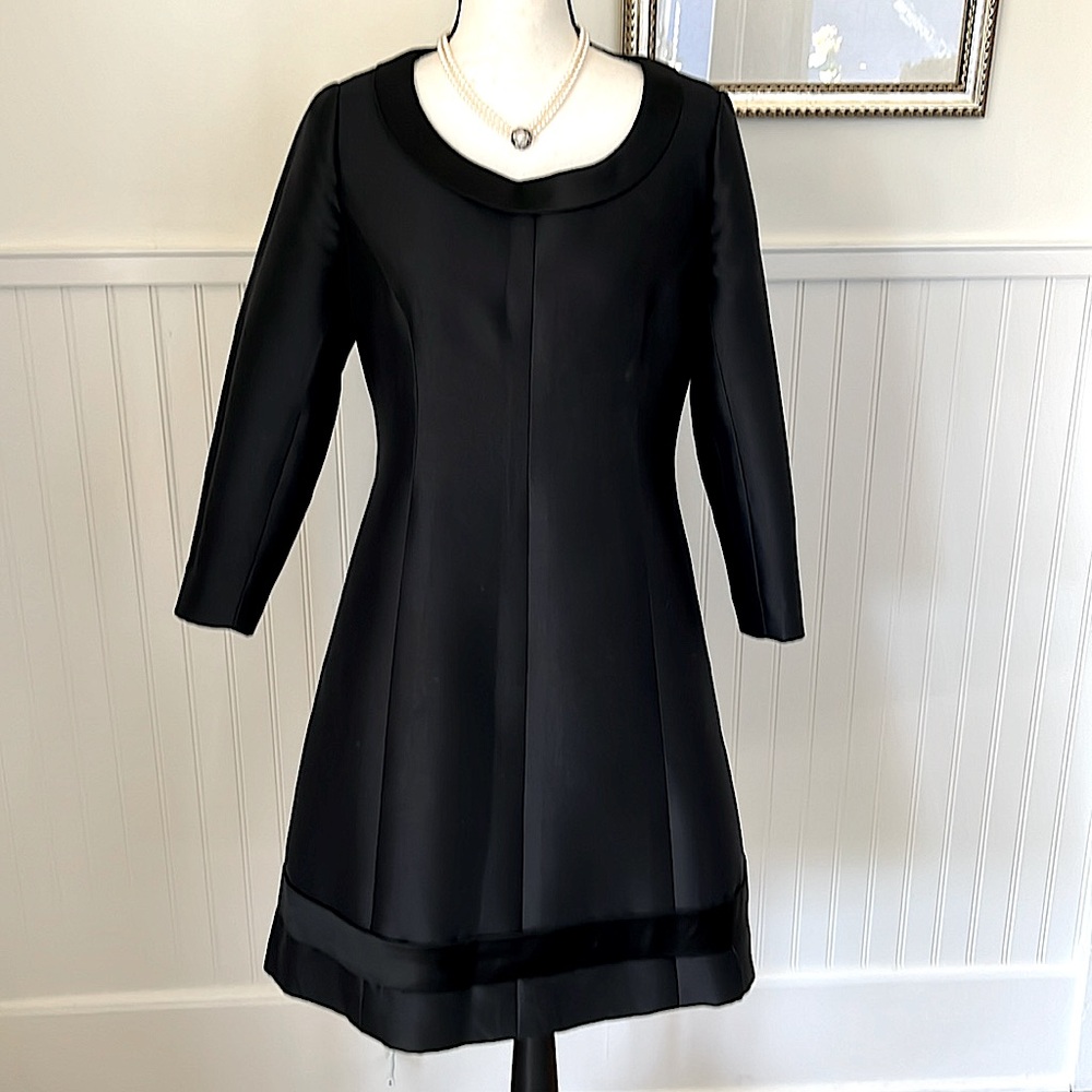 Adele Simpson Vintage Black Princess Line Cocktail Dress 3/4 Sleeve Knee Length